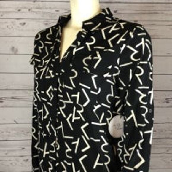 NWT Milk & Honey black & cream Abstract blouse size small - Picture 7 of 11